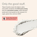 Frasco Beam Creatine Monohidrato, sabor frambuesa limón y fórmula limpia