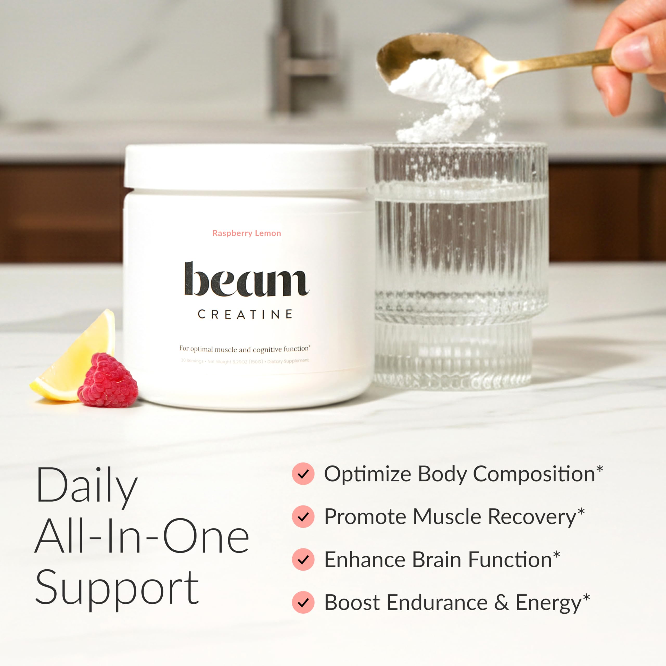 Beam Creatine Monohidrato, cuchara medidora facilita dosis diaria