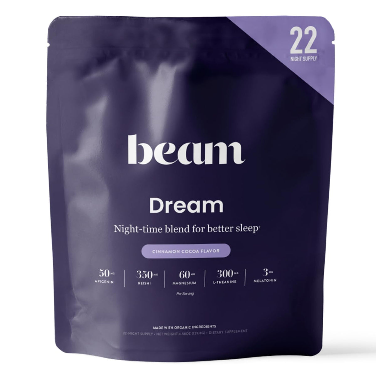 Beam polvo para dormir en canela cacao, experiencia nocturna relajante.