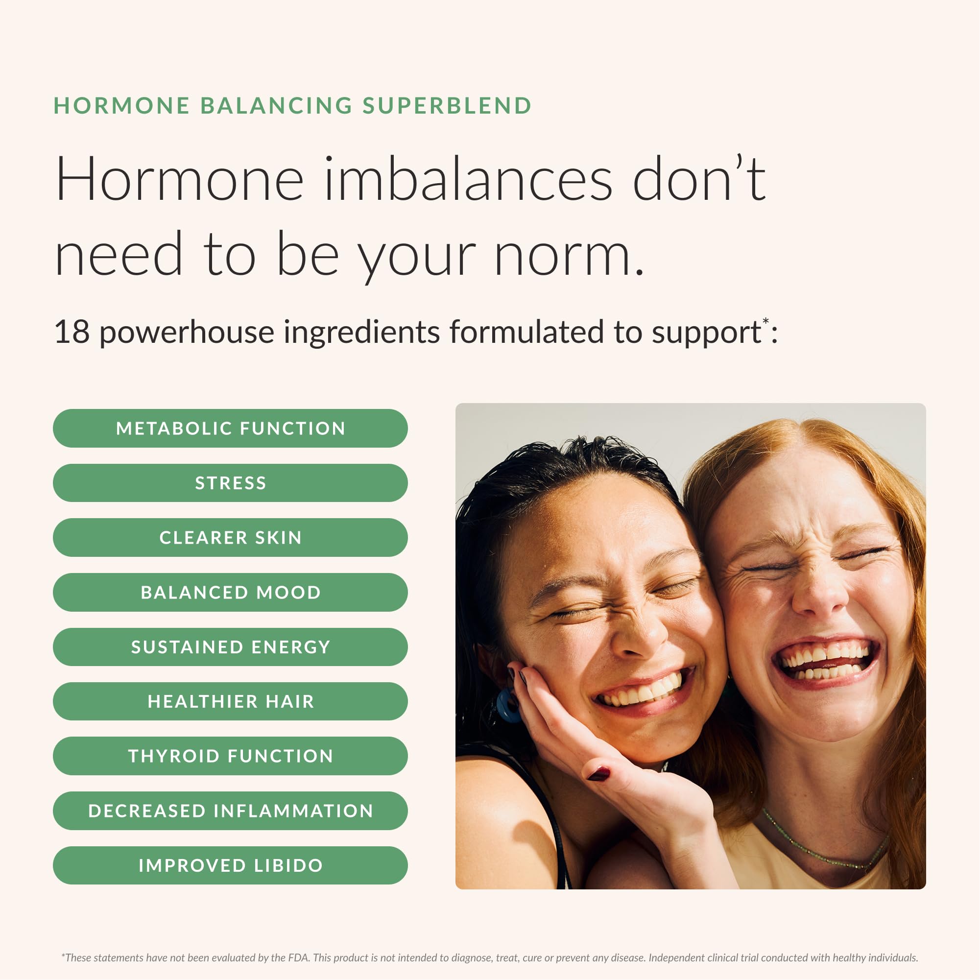 Beam Glow etiqueta frontal, destaca información de beneficios hormonales.