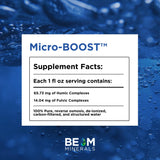 BEAM MINERALS Micro-Boost, etiqueta clara, información de ingredientes para una compra informada.