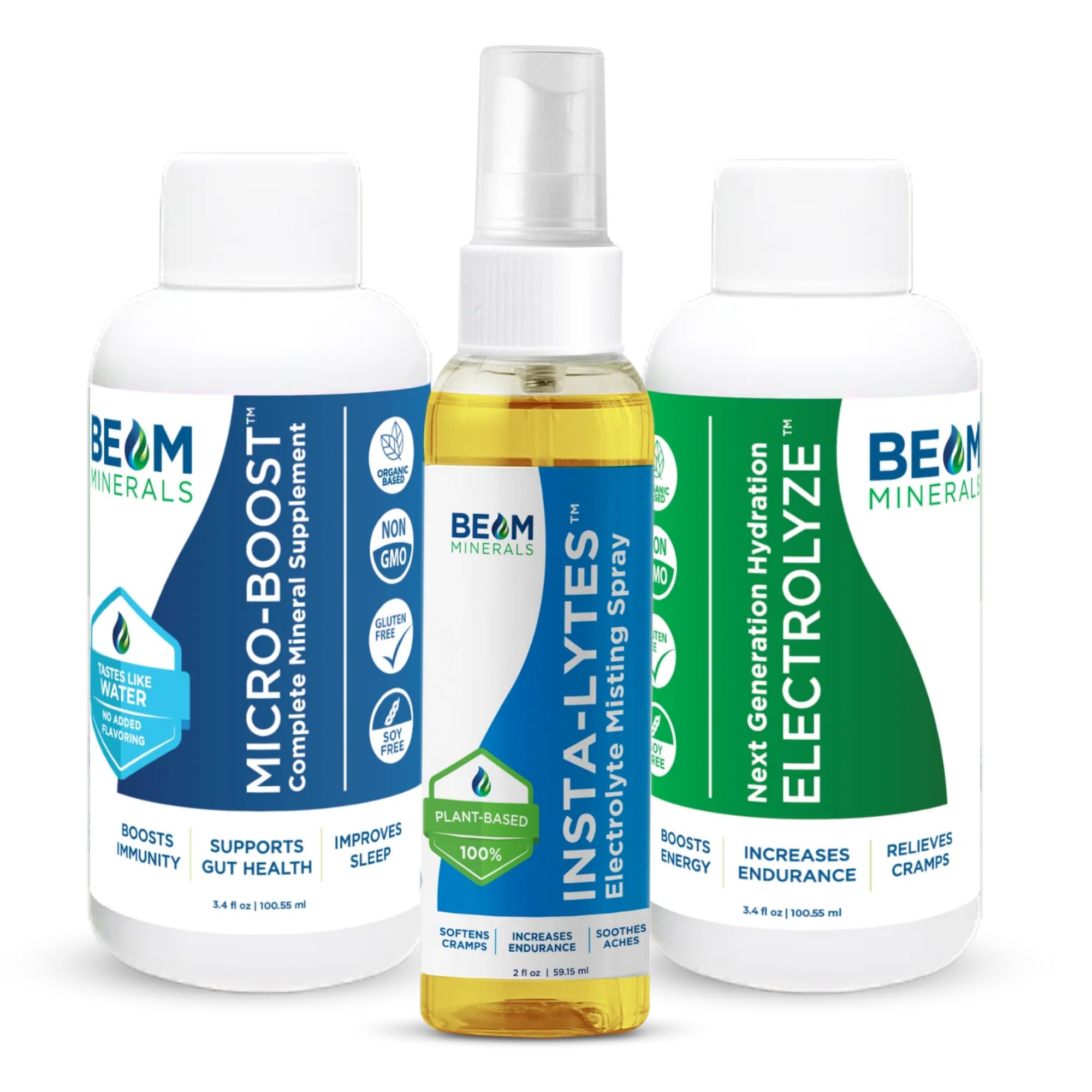 BEAM MINERALS Pack de Viaje: botella lista para llevar, apoyo a la hidratación diaria.