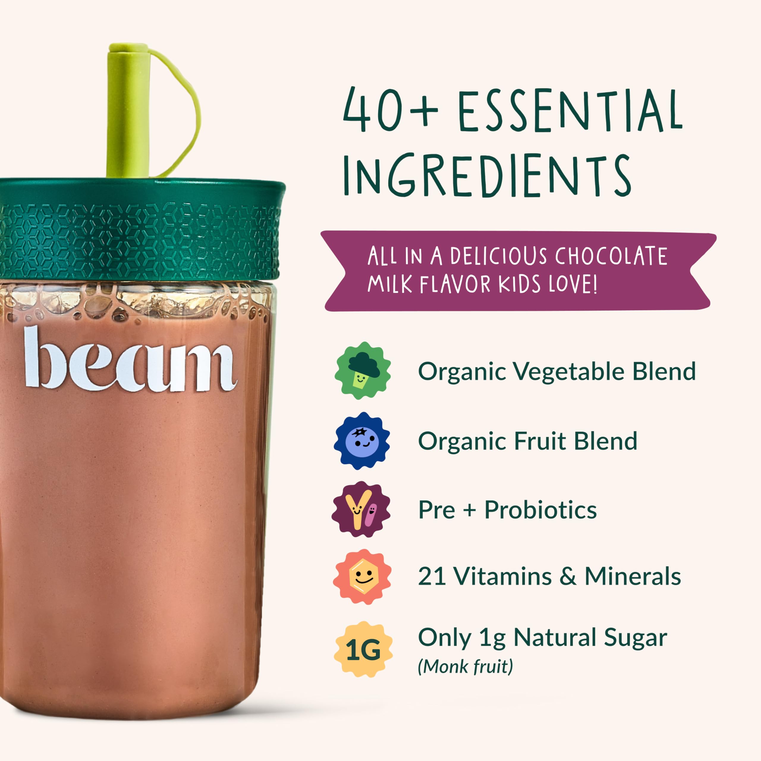 Etiqueta de Beam Niños Multivitamínico en Polvo con información clara