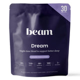 Beam Polvo de Sueño envase frontal, listo para iniciar la rutina nocturna.
