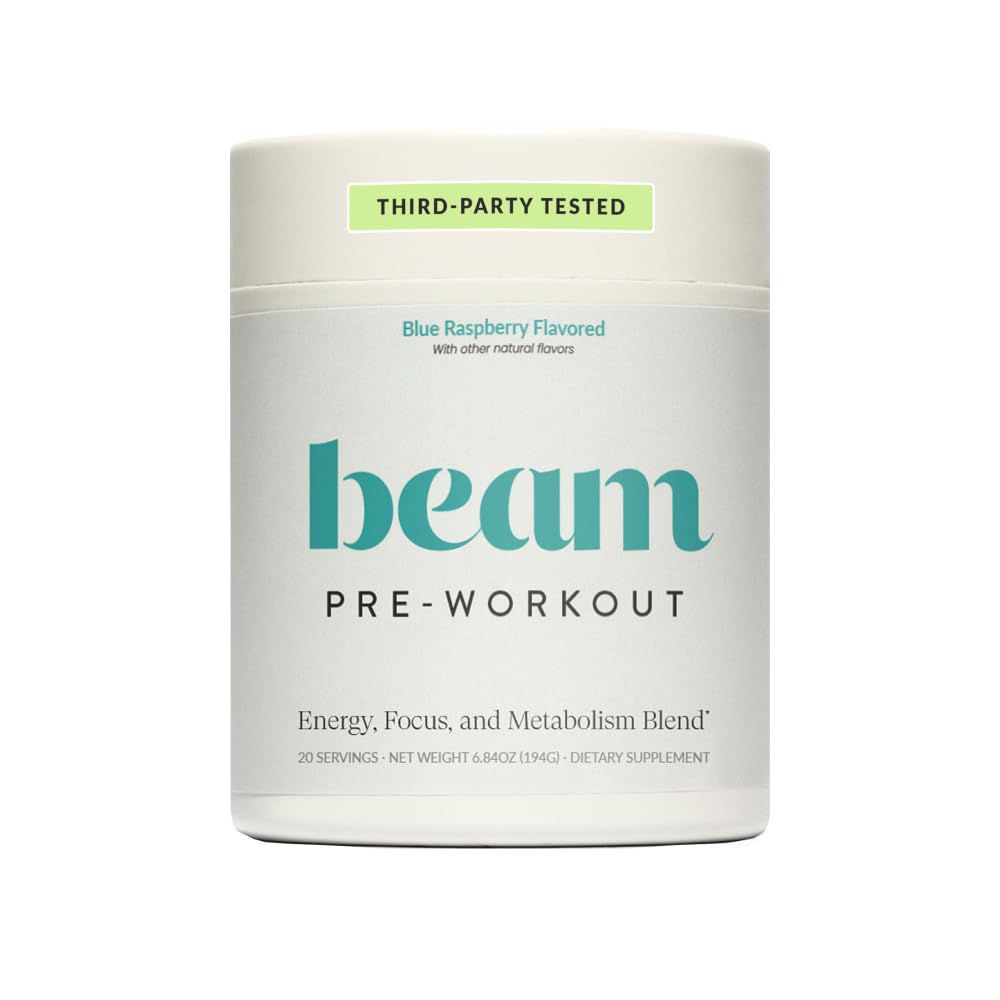 Beam Pre Entrenamiento con cafeína orgánica para energía sostenida durante el entrenamiento.