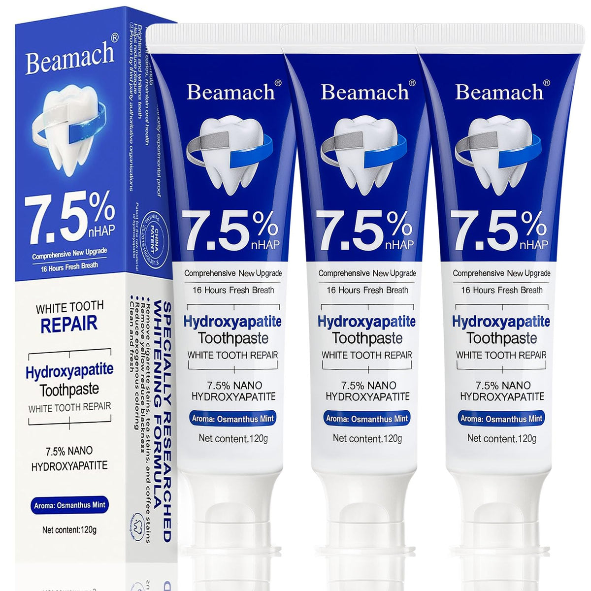 Beamach pasta hidroxiapatita sin fluoruro para fortalecer esmalte y aliento fresco