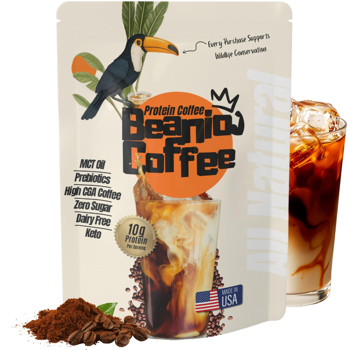 Beanio proteína de cafe helado, cucharada lista para energía rápida
