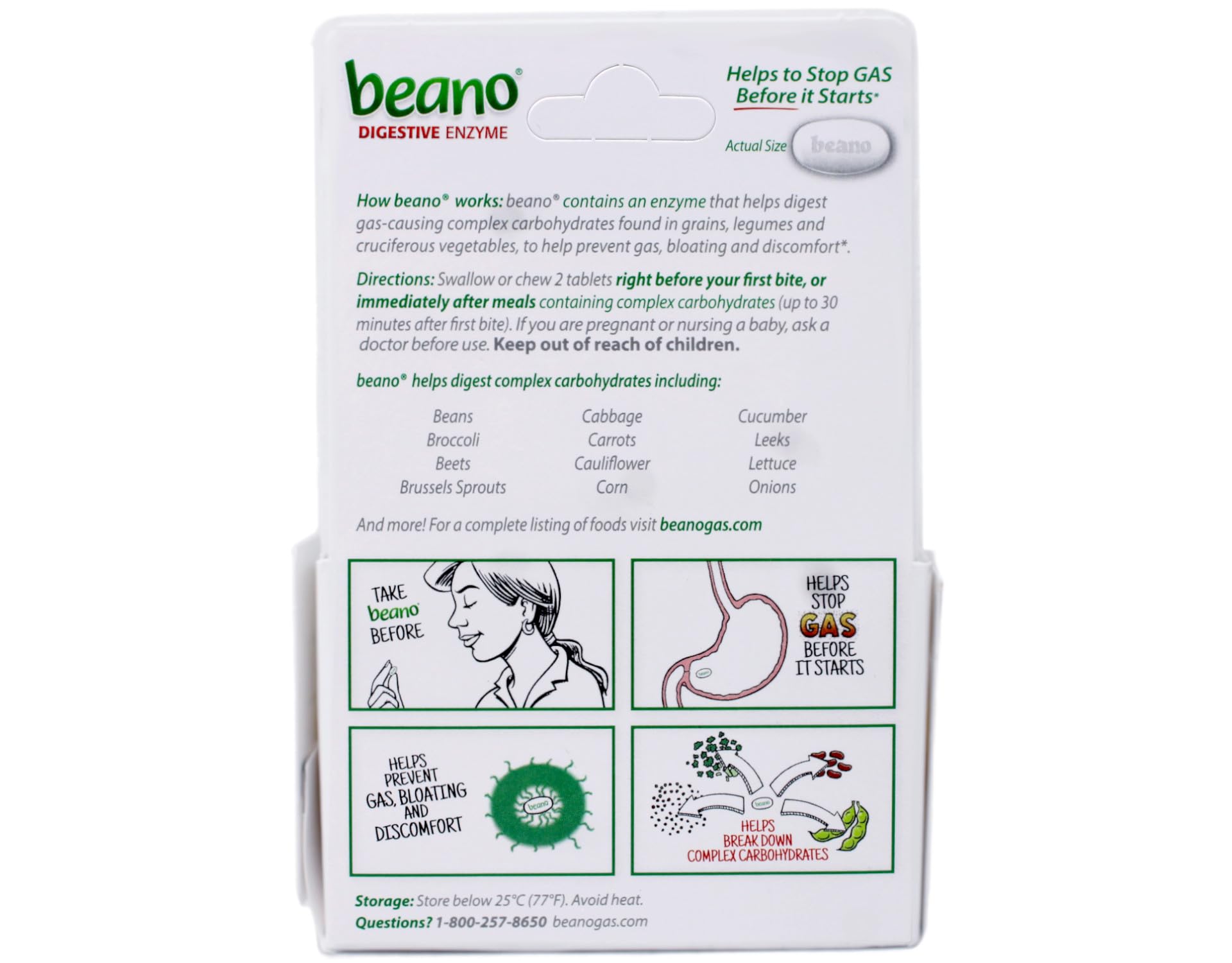 Beano dosis-300-galu lista para digerir azúcares complejos.