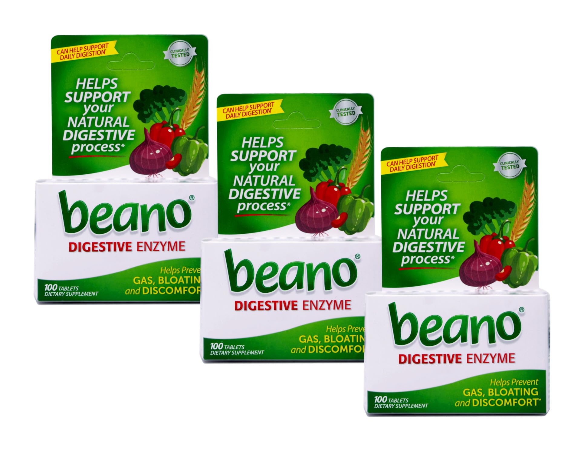 Beano Enzima para Alimentos, caja-paquete valor tres, apoyo para comidas abundantes