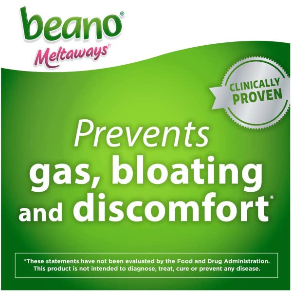 Beano Meltaways envase compacto para guardar en casa o bolso.