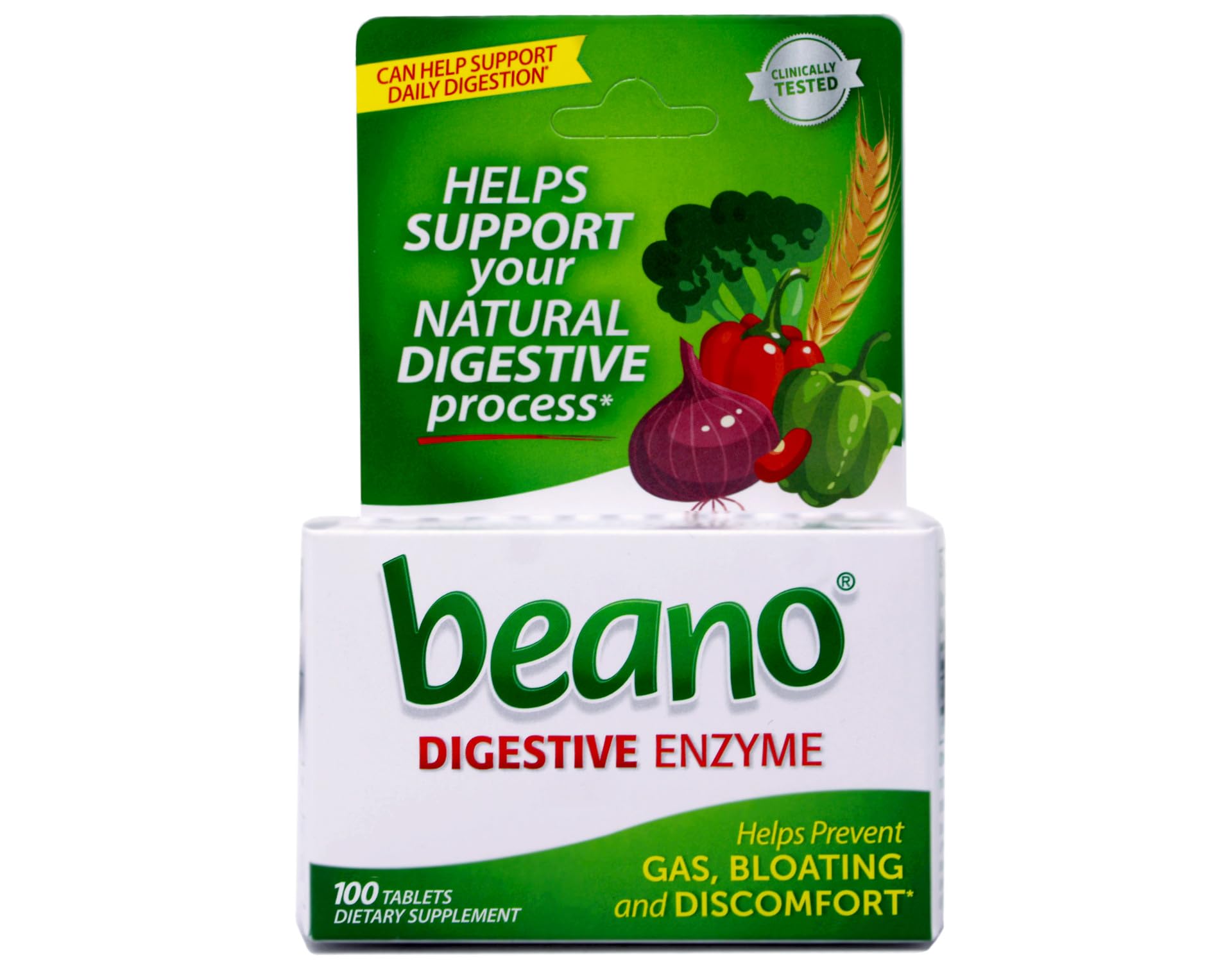 Beano tabletas de alivio del gas para uso diario.