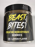 Gomitas de creatina BEAST BITES Nutrition en frasco, sabor limón para uso diario.