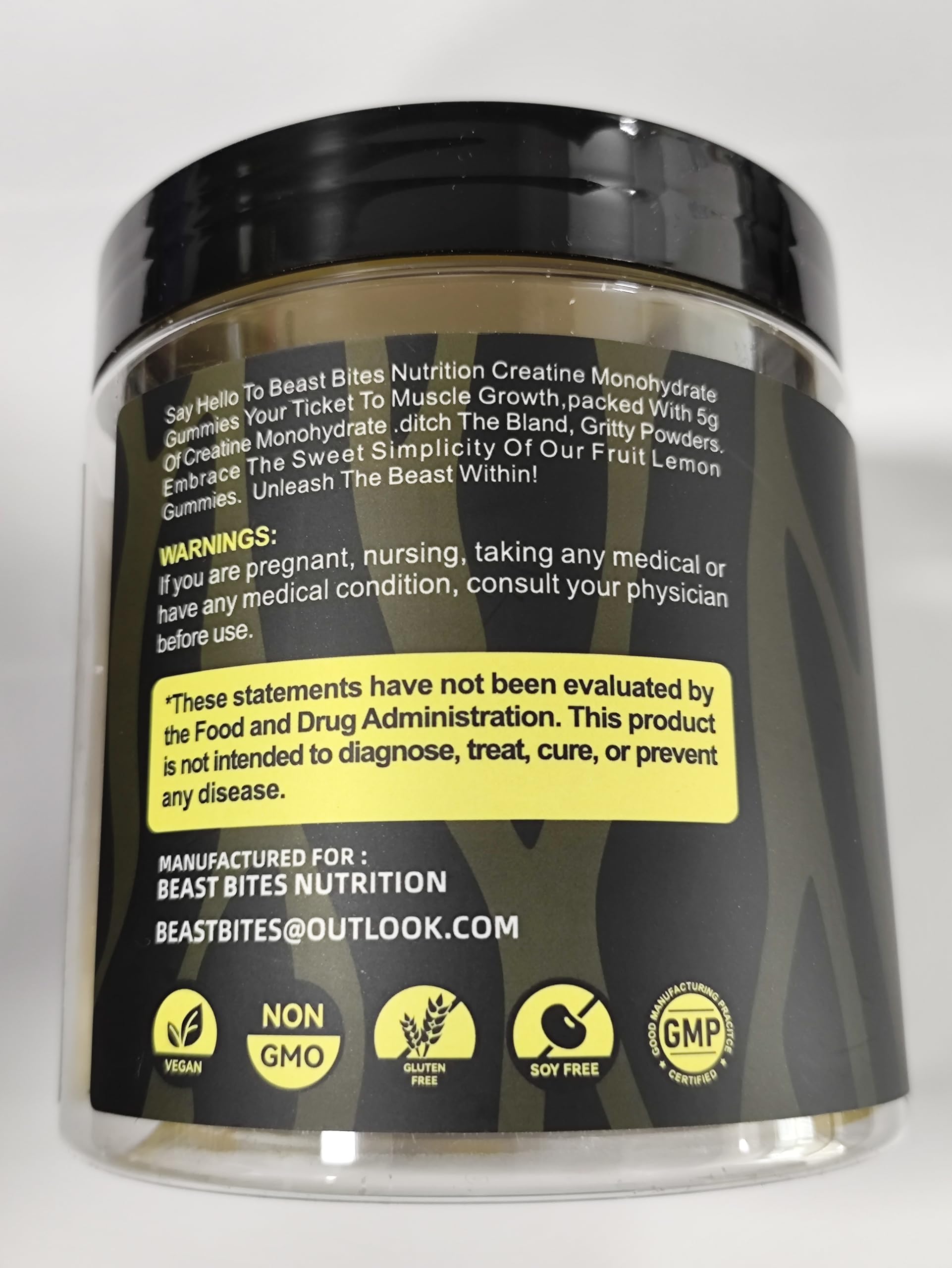 Etiqueta BEAST BITES Nutrition, sabor limón para identificar rápido su uso en entrenamientos.