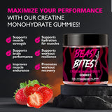 Primer plano de gomitas BEAST BITES sabor fresa, textura gomosa.