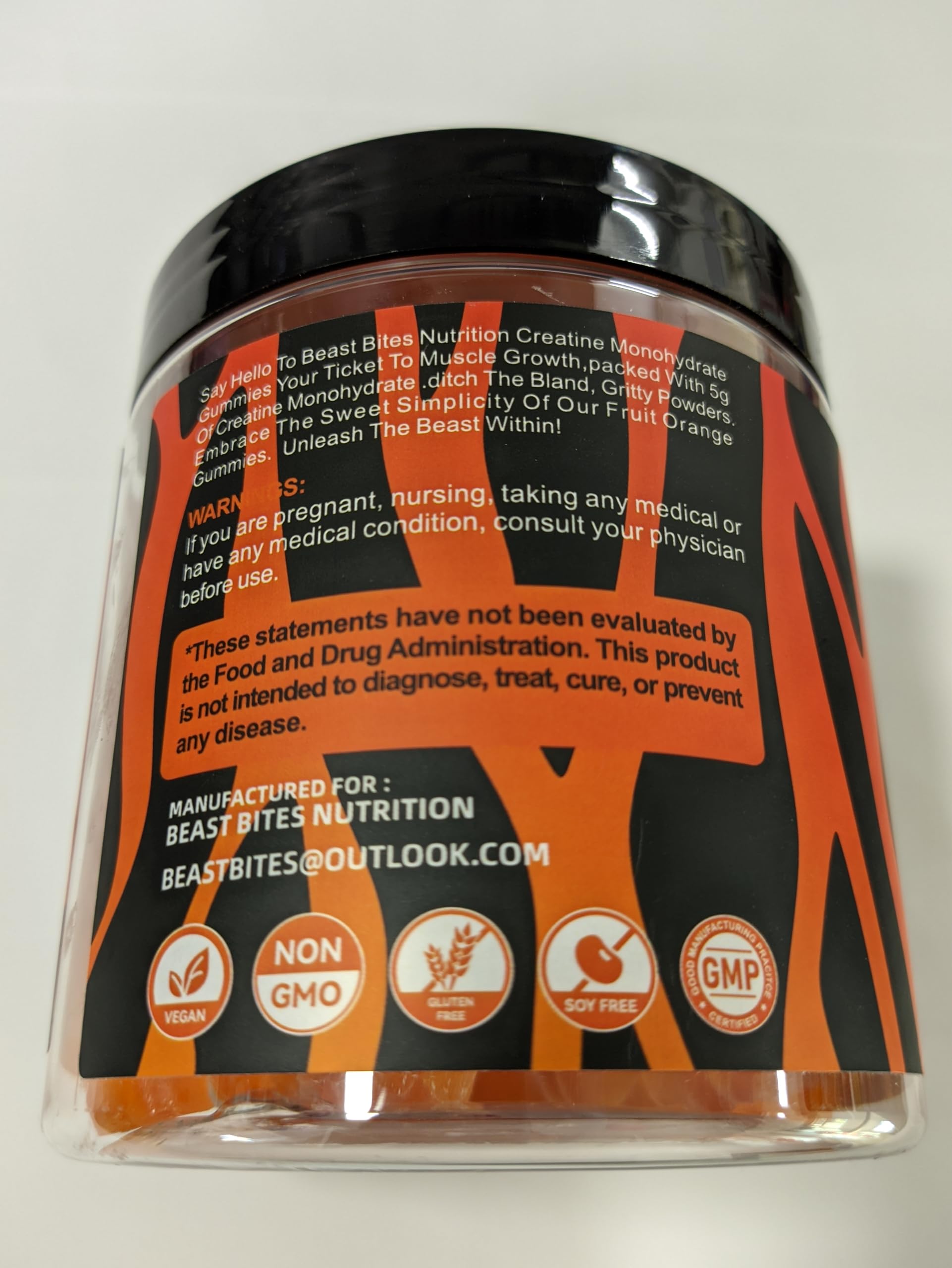 BEAST BITES Nutrition etiqueta con información de porciones y sabor