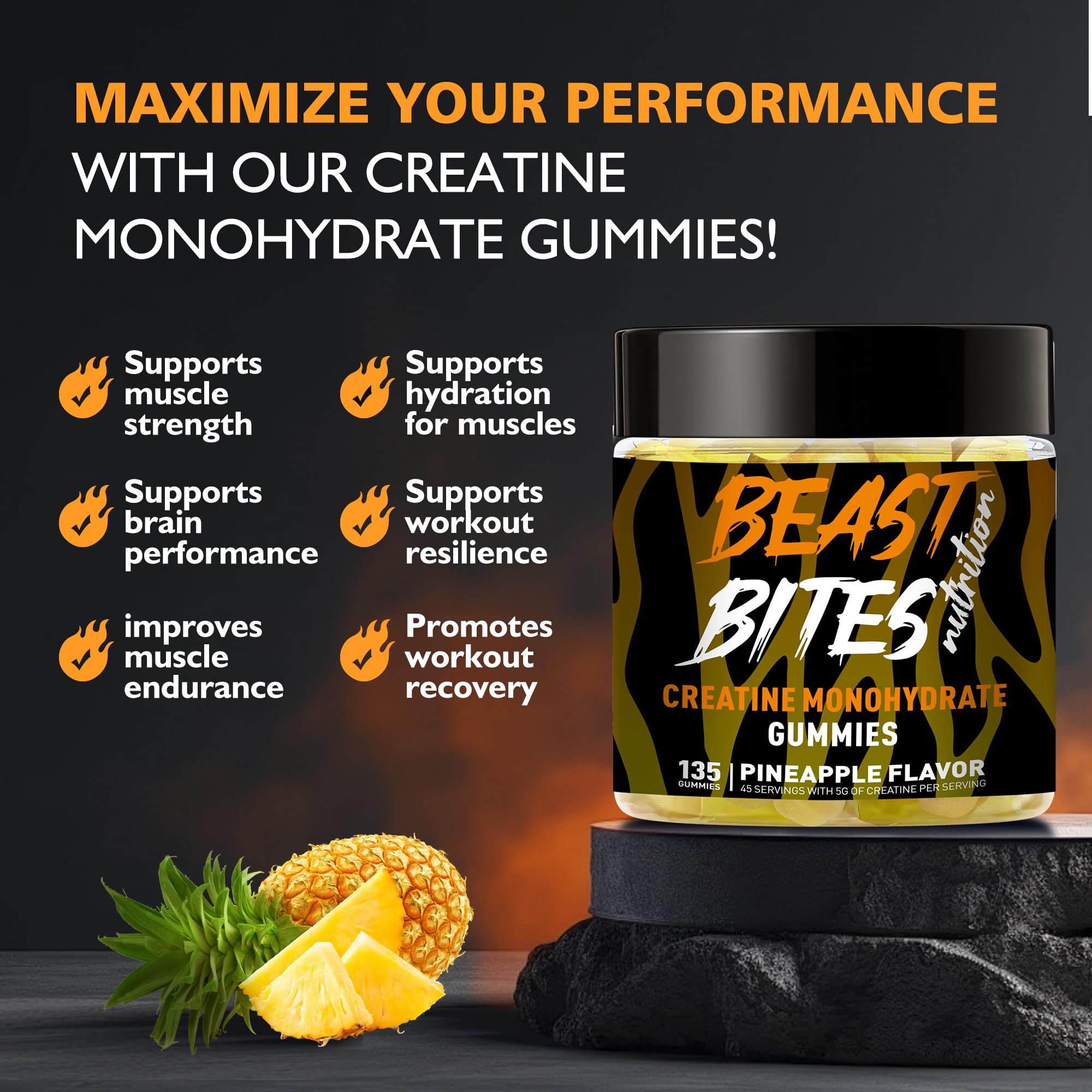 Gomitas BEAST BITES Nutrition, color amarillo, favorecen recuperación y energía durante entrenamientos.
