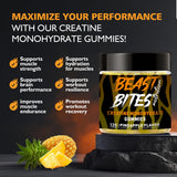 Gomitas BEAST BITES Nutrition, color amarillo, favorecen recuperación y energía durante entrenamientos.