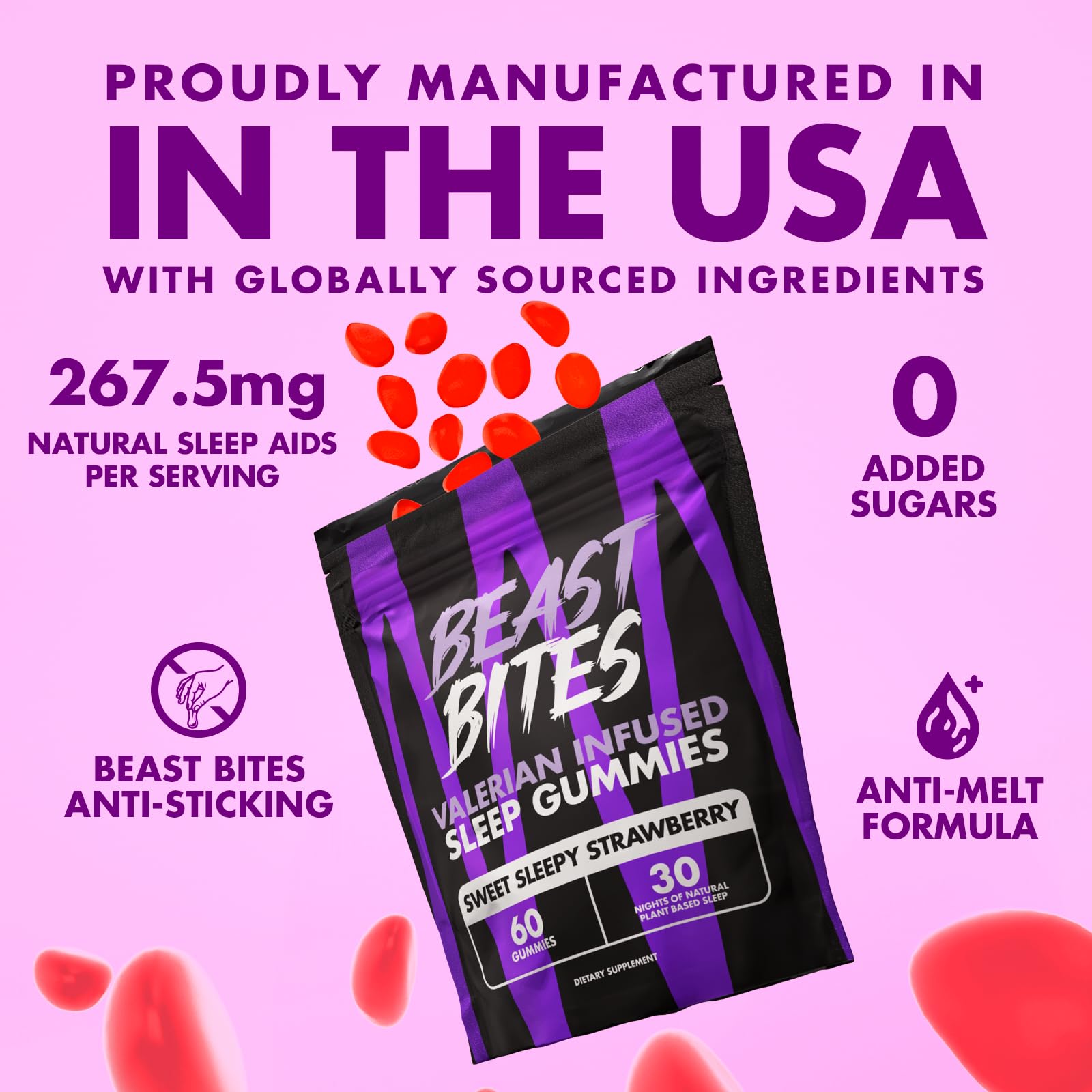 Beast Bites gominolas con textura suave y sabor agradable para la rutina de sueño
