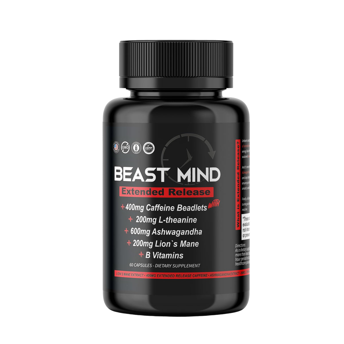 Beast Mind Energía extendida en botella para un impulso continuo.