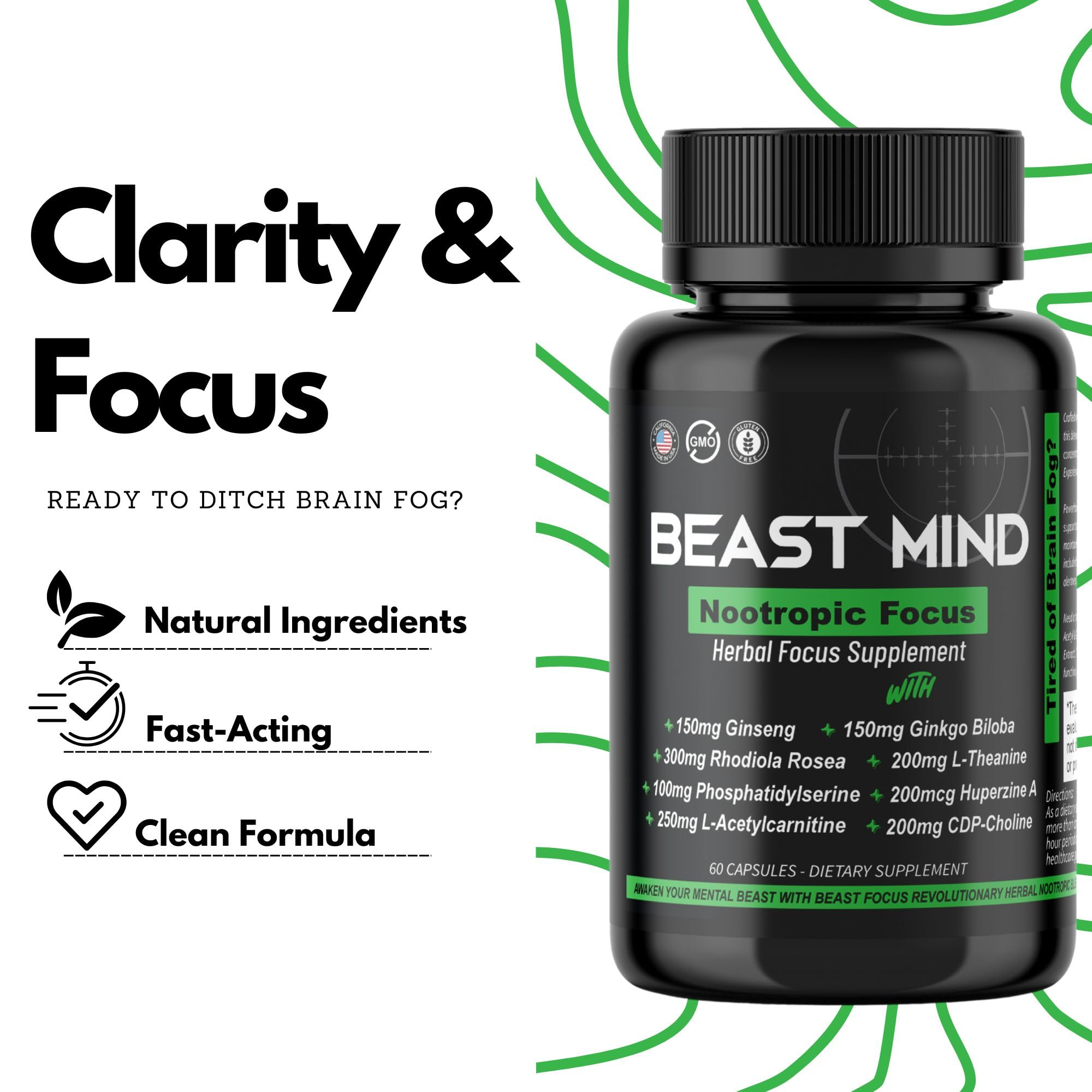 Beast Mind Focus apoyo a la memoria y rendimiento cognitivo diario.