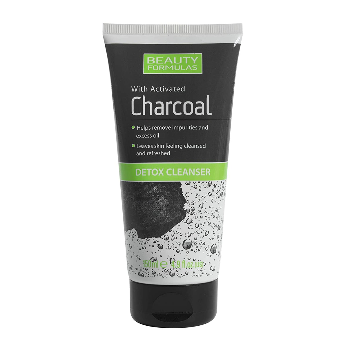 Beauty Formulas Limpiador carbón activado en botella de 150 ml, limpieza facial diaria.