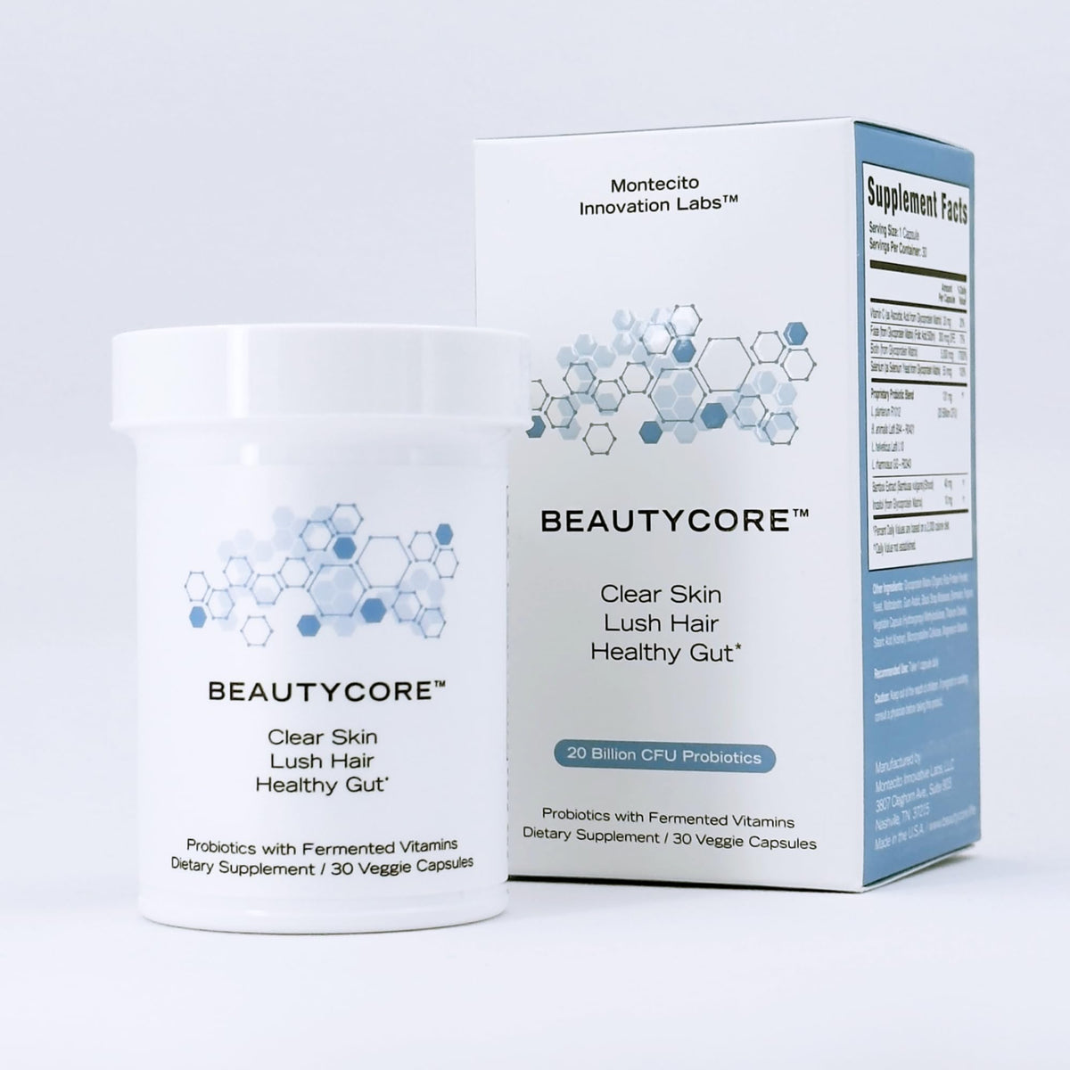 Beautycore piel radiante con probióticos y vitaminas para un aspecto luminoso
