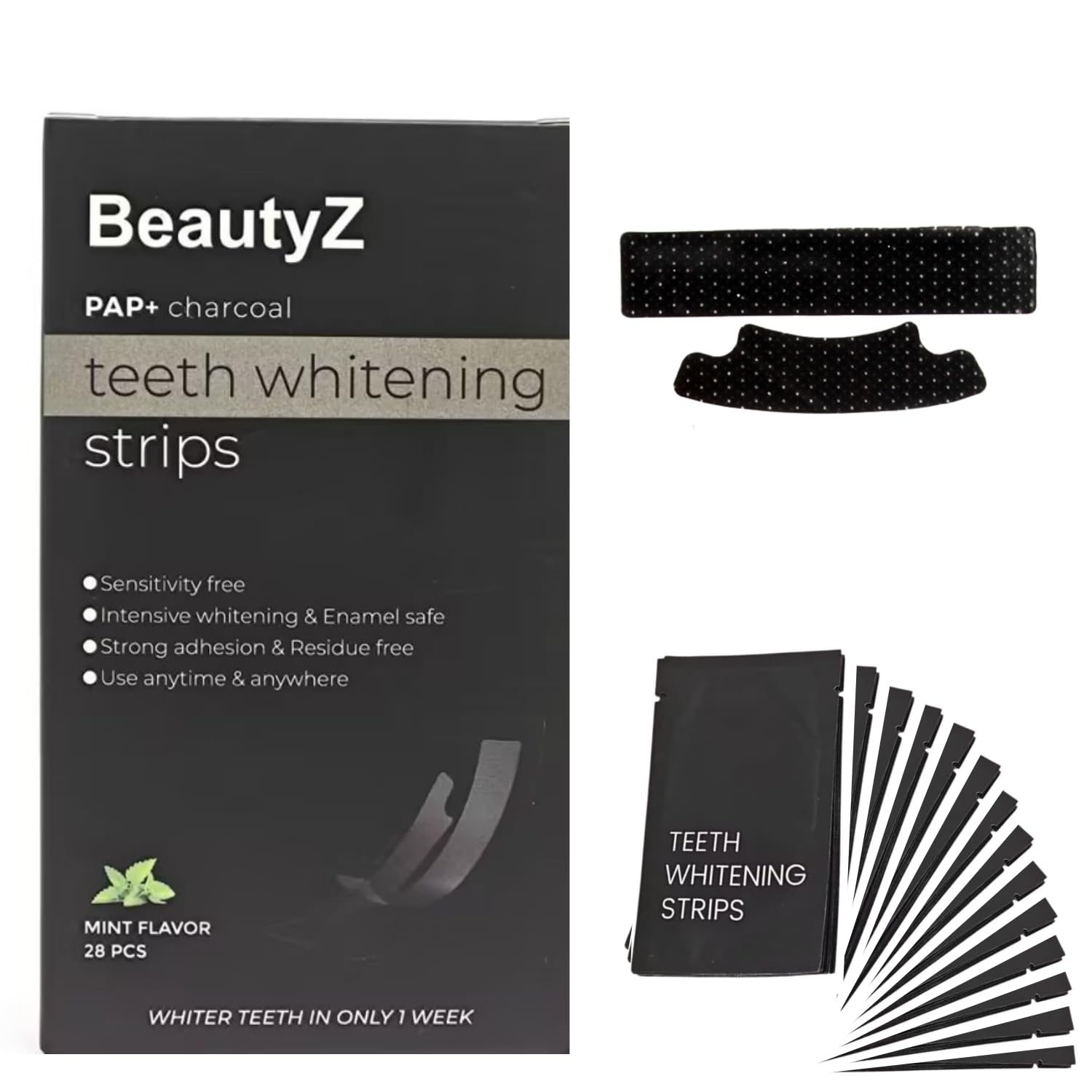 BeautyZ tiras blanqueadoras sensibles mantienen el esmalte seguro mientras blanquean de forma suave.