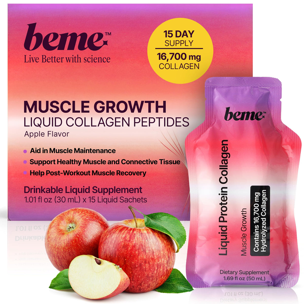BeMe proteína líquida en sobres para dosis rápida y soporte muscular en movimiento.
