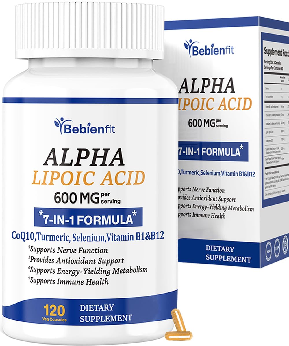 Bebien fit alfa lipoico 600mg cápsula para soporte nervioso y energía celular.