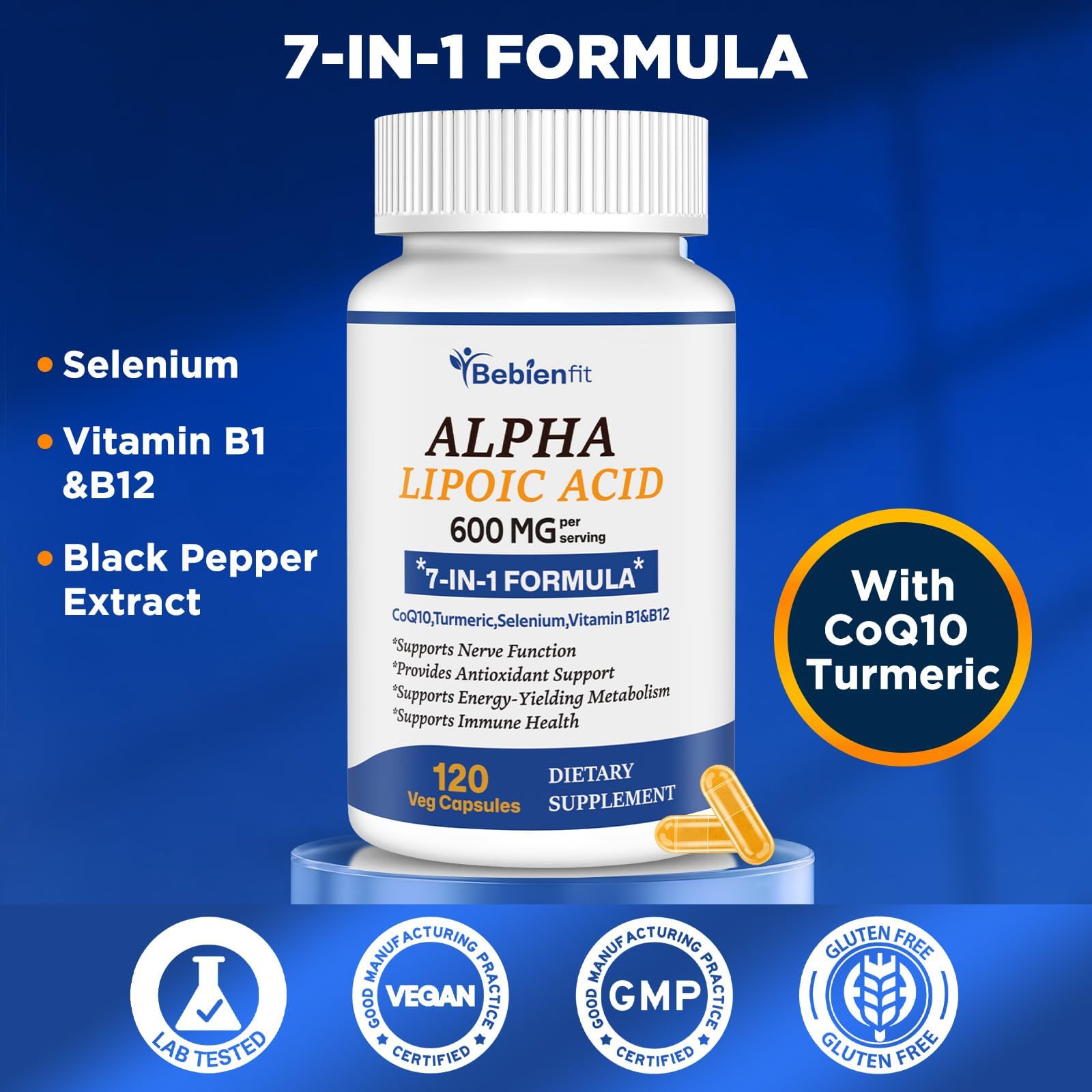 Bebien fit B1 benfotiamina cápsula para metabolismo y salud nerviosa.
