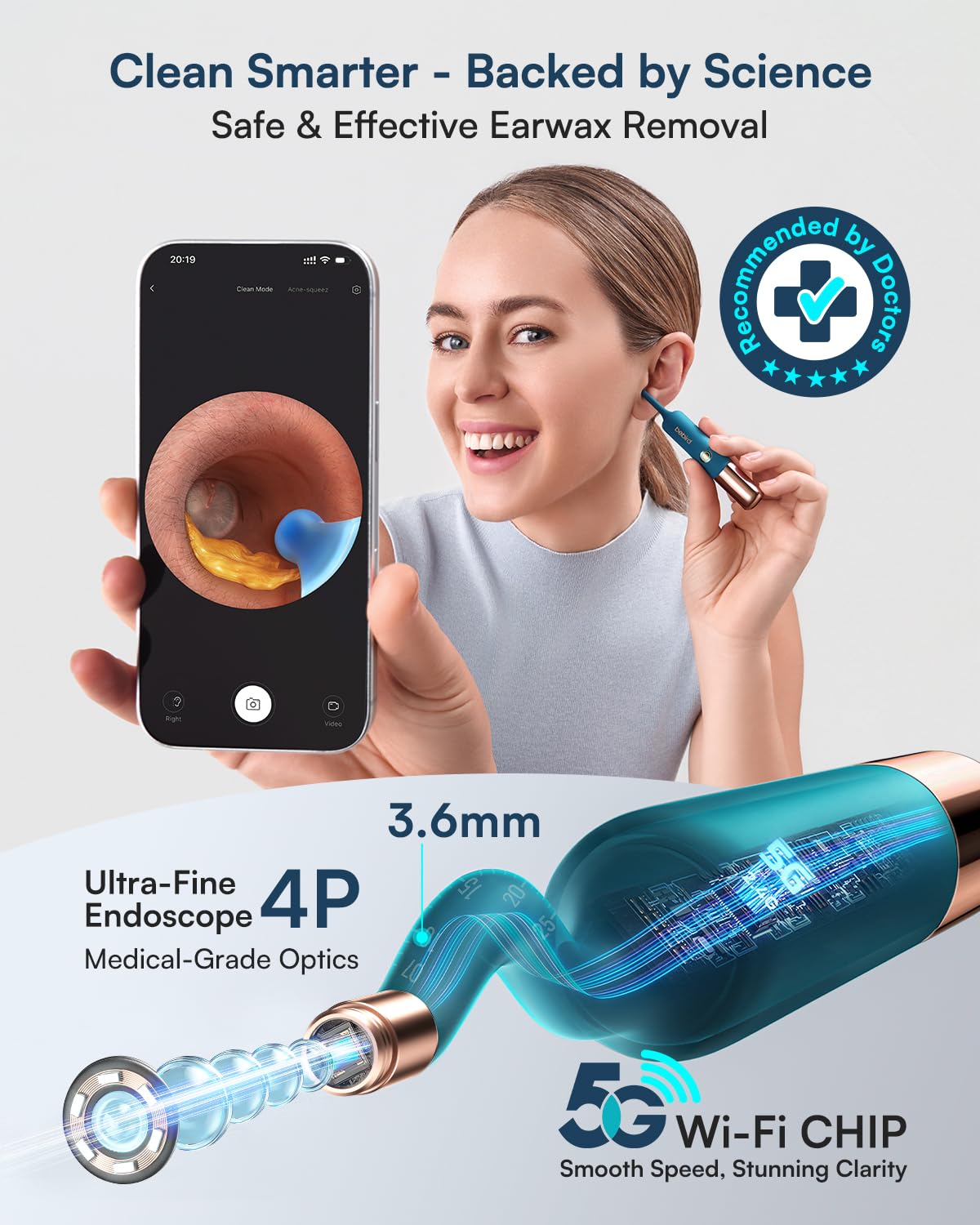 BEBIRD Earsight Ultra batería de 90 minutos para uso familiar.