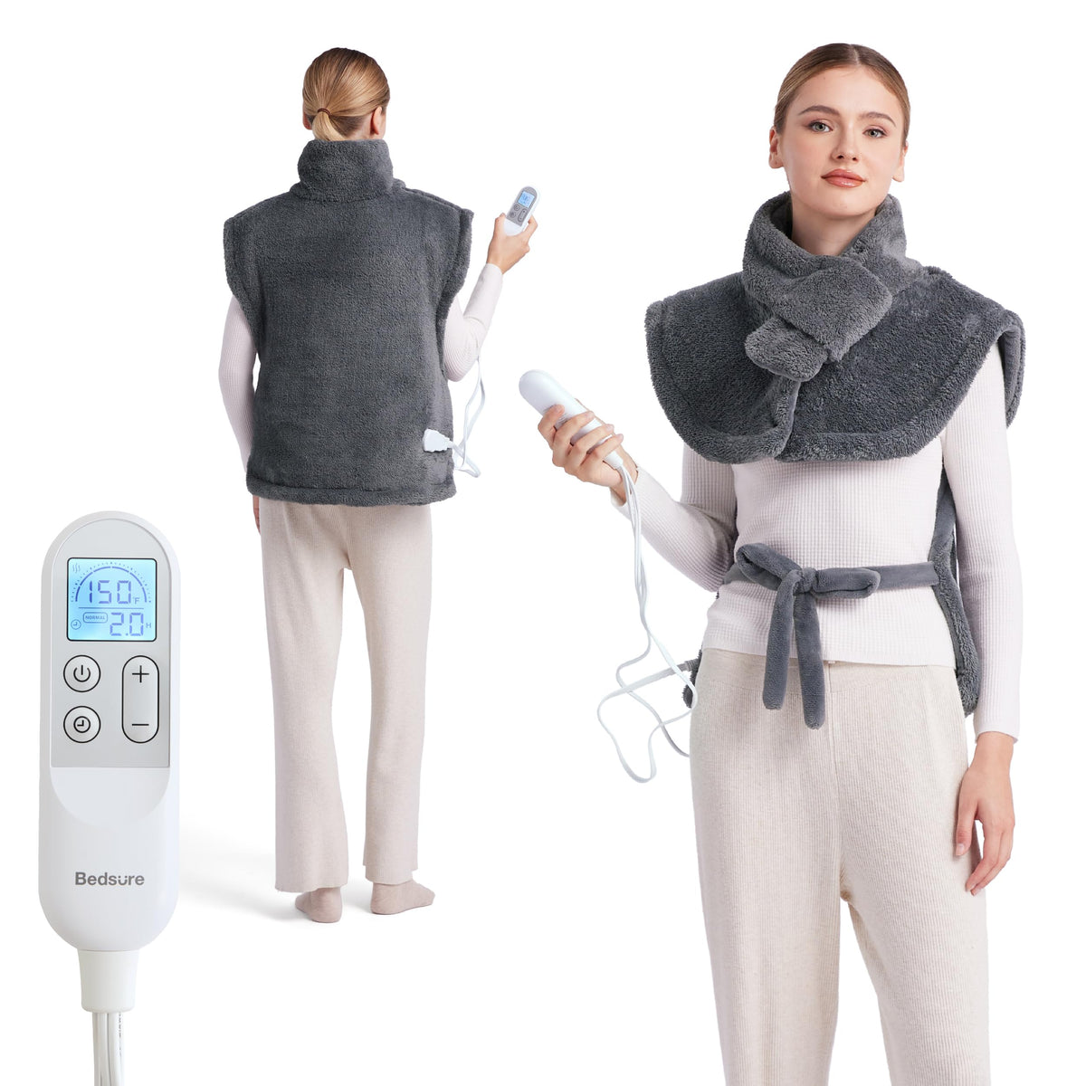 Bedsure almohadilla calor cuerpo grande 24x34 ofrece calor envolvente para espalda y hombros