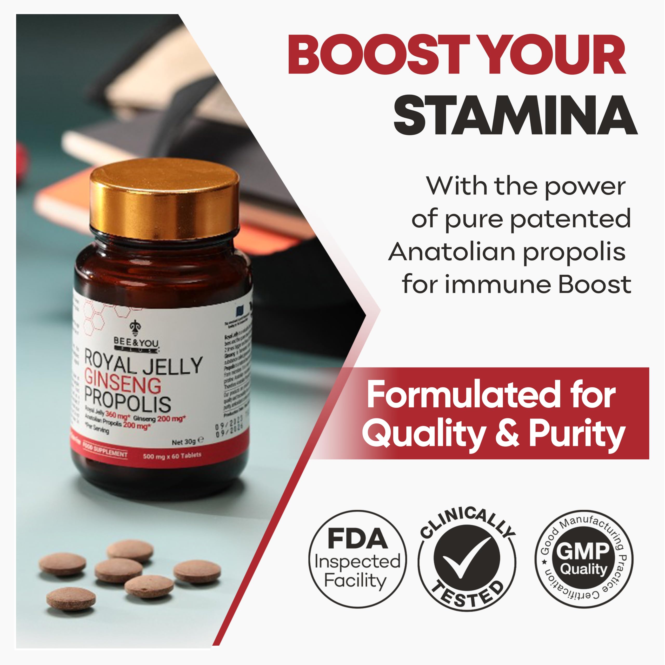 Etiqueta nutricional de Bee & You ginseng tablets para uso informado