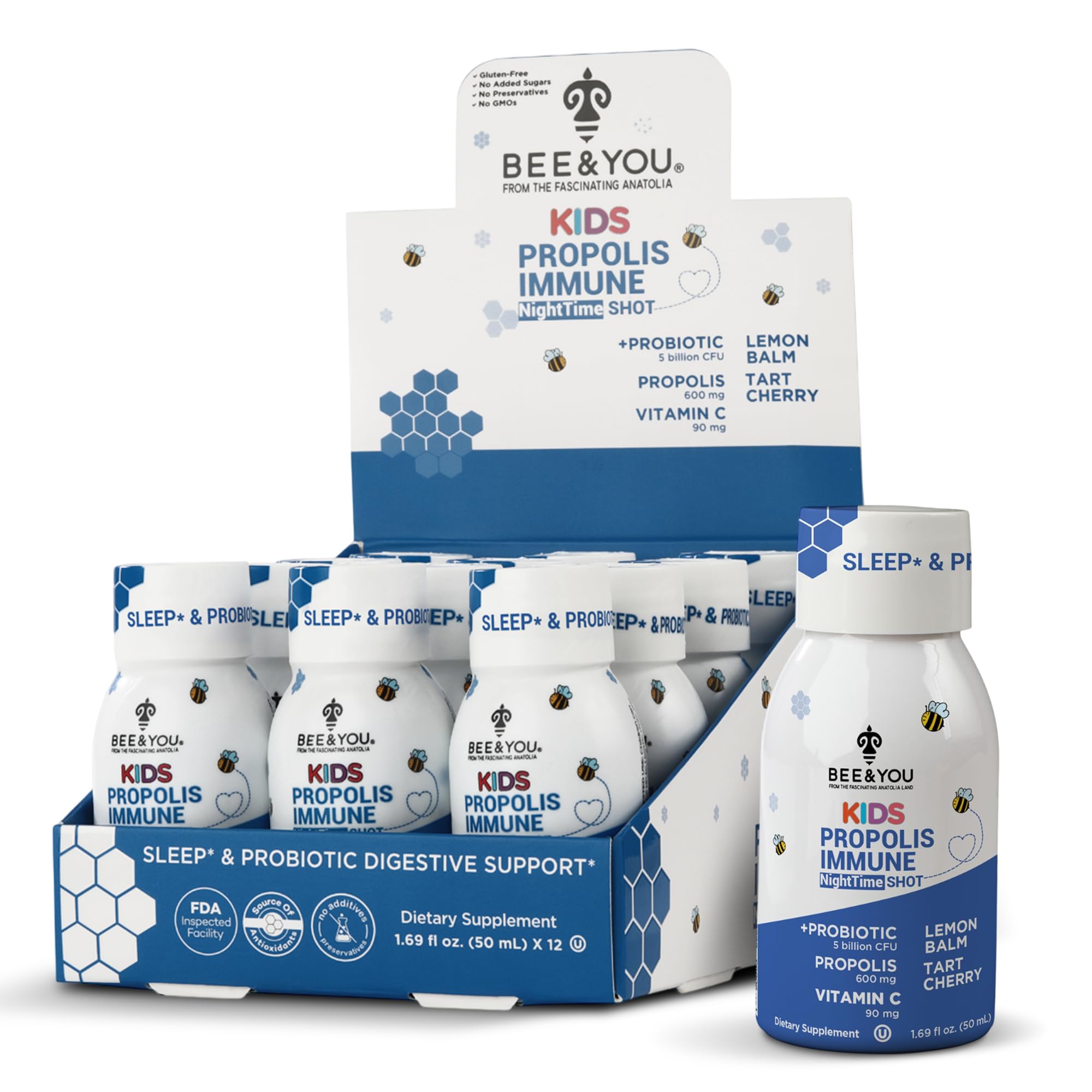 Bee & You Niños Propolis Noche, botella para dosis nocturna que apoya la inmunidad
