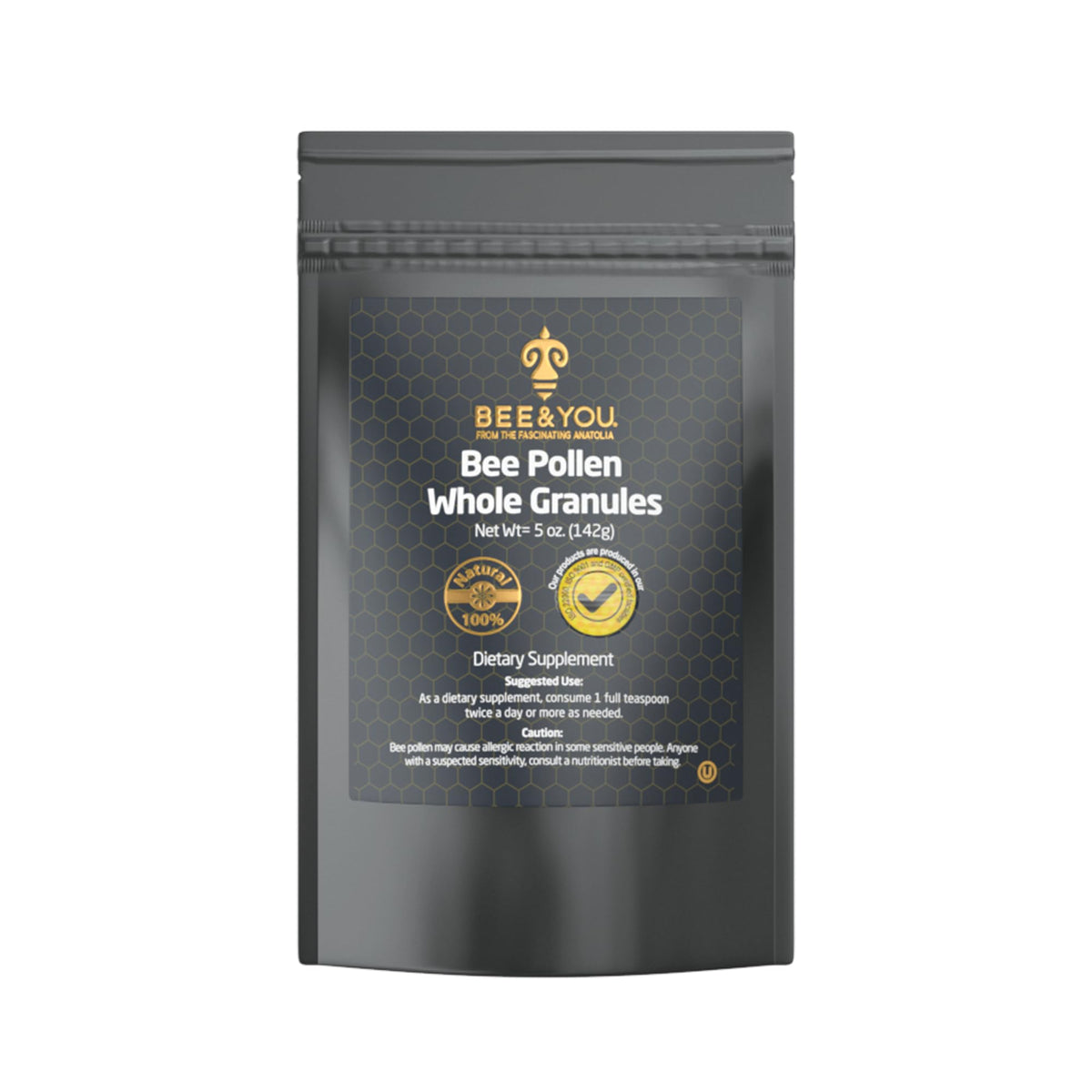 BEE & YOU Polen de abeja granulado, envase 5oz, fuente natural de proteínas.
