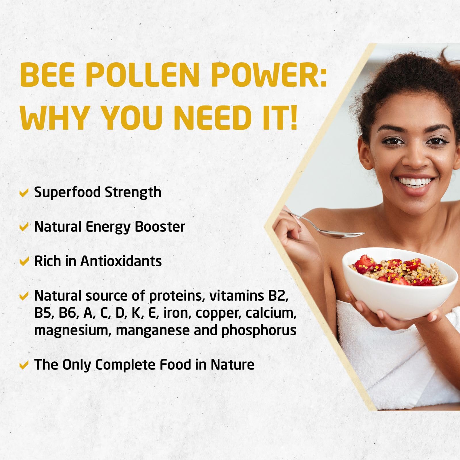 BEE & YOU Polen de abeja sin preservantes, opción natural para la dieta.