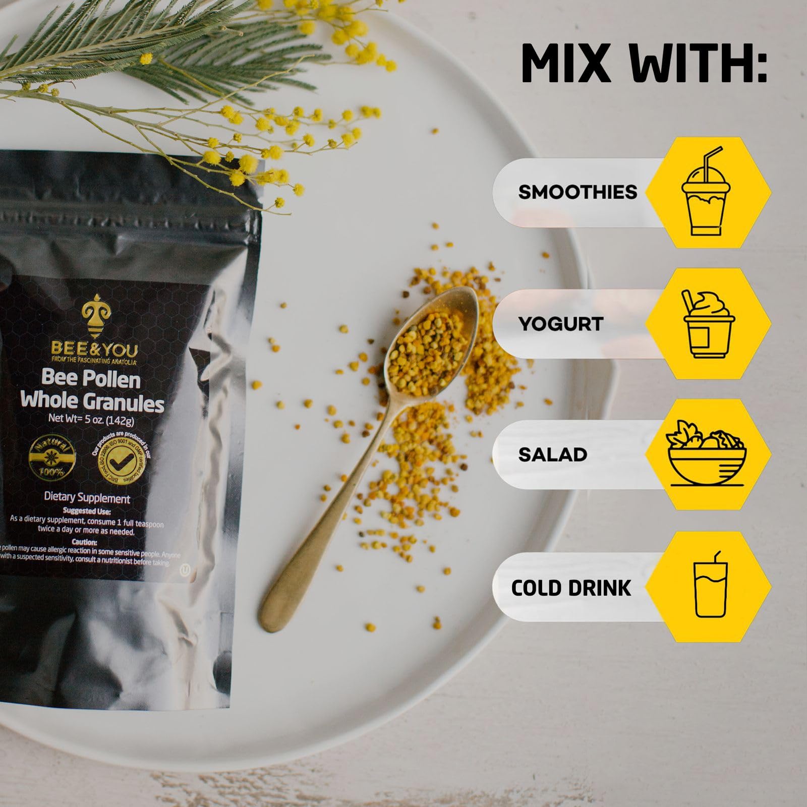 Tostadas espolvoreadas con polen Bee & You para desayuno nutritivo.