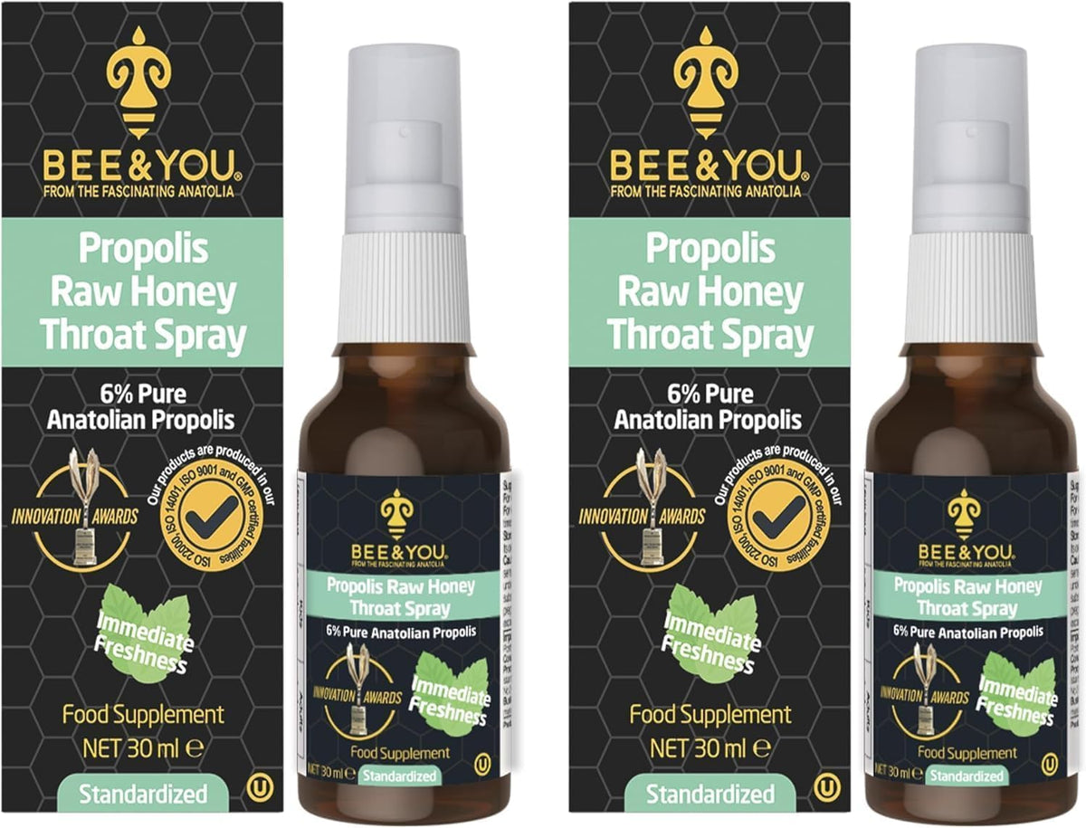 Bee & You spray garganta miel cruda, alivio suave para irritación.