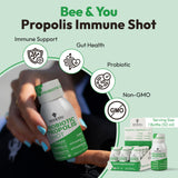 Bee & You Propolis Inmuno-Disparo, etiqueta en primer plano para apoyo diario.