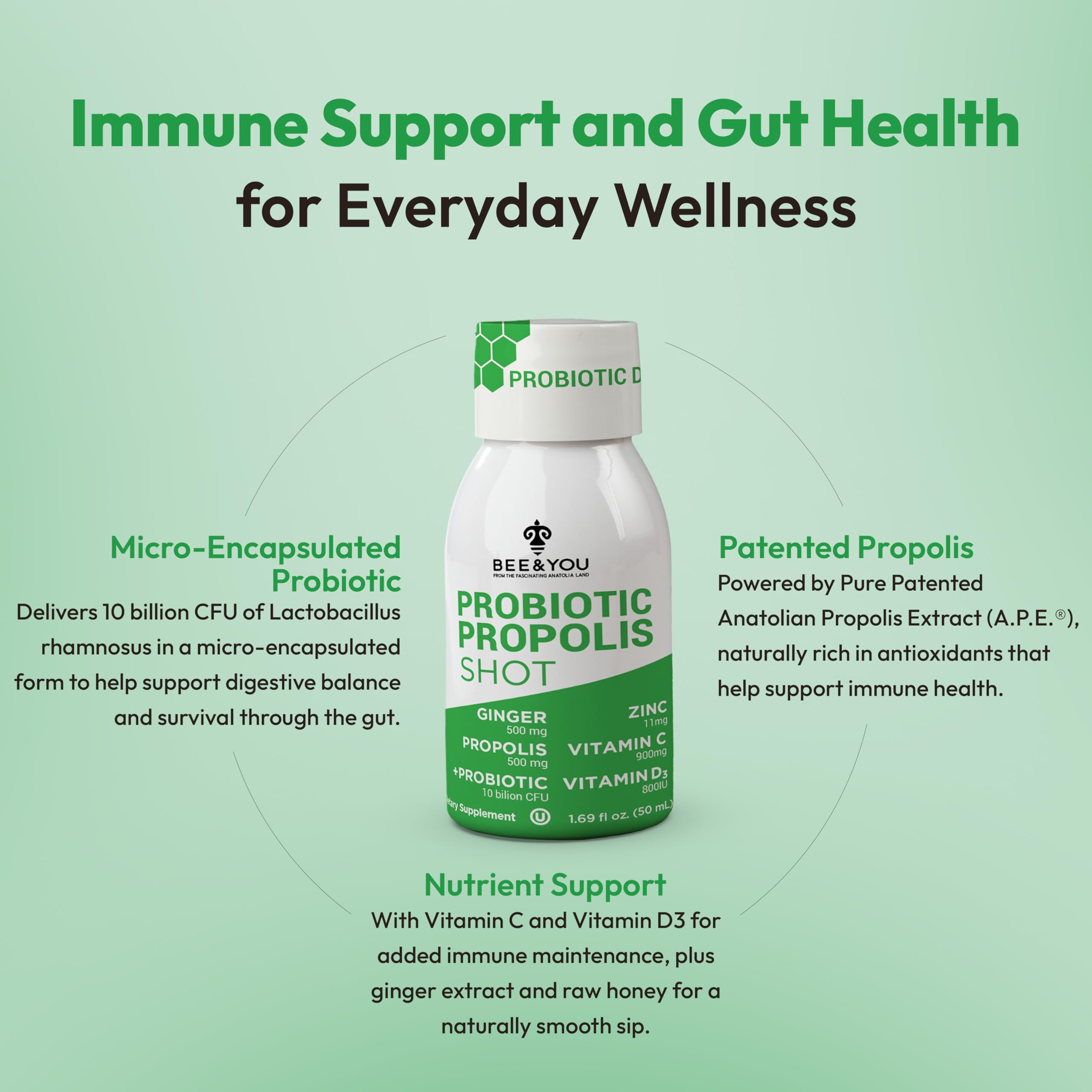 Bee & You Propolis Probiotico Microencapsulado, salud intestinal en primer plano.