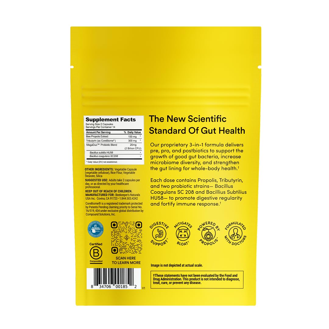 Beekeeper's Naturals Complete Gut Health cápsulas para soporte intestinal.