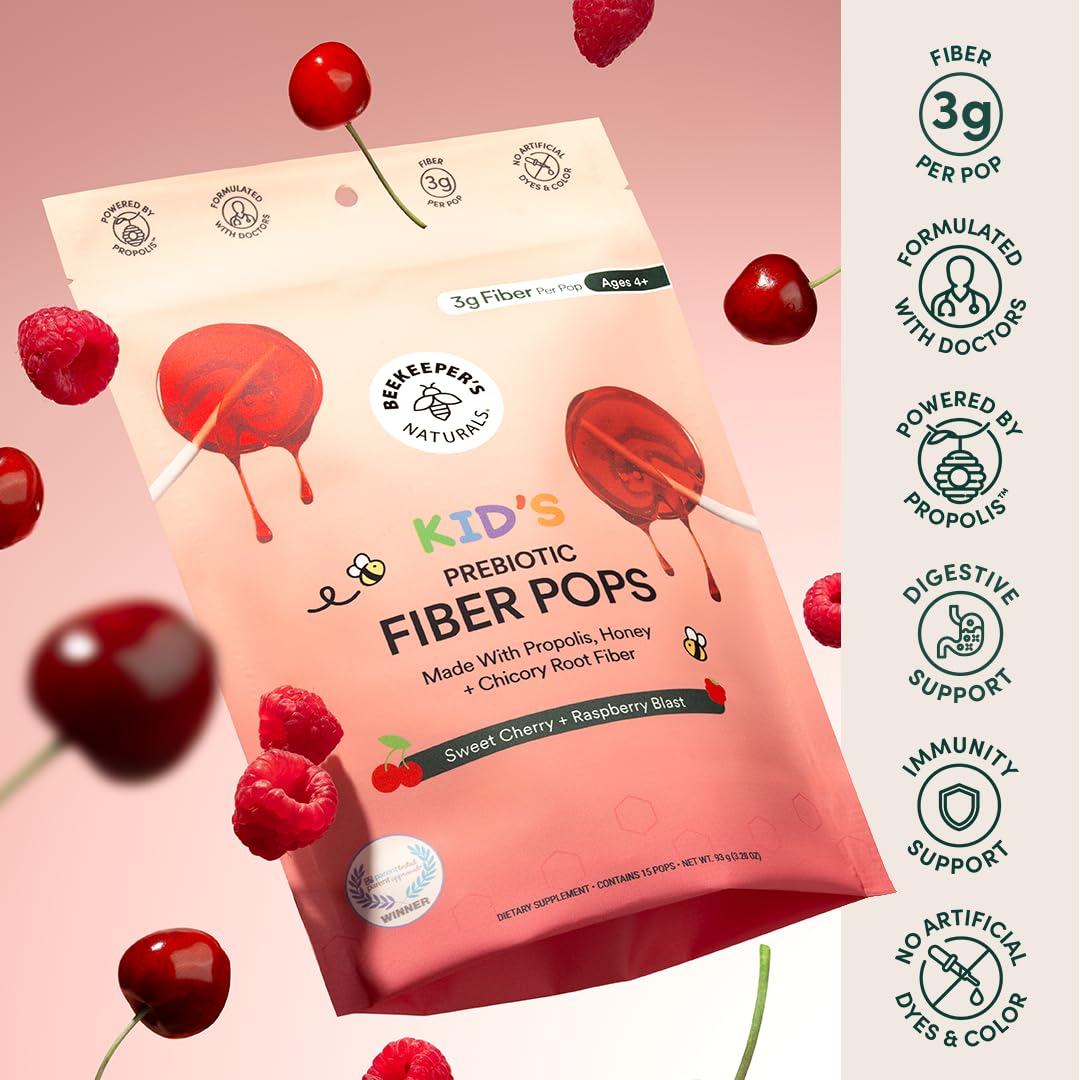 Envase de Beekeeper's Naturals con chupetes para niños facilita la toma diaria de fibra.