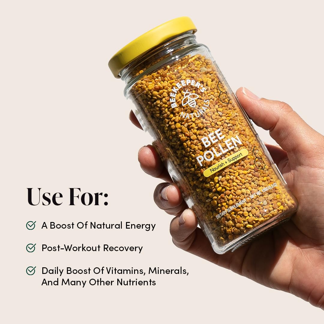 Beekeeper's Naturals polen de abeja con enzimas preservadas para mayor biodisponibilidad.