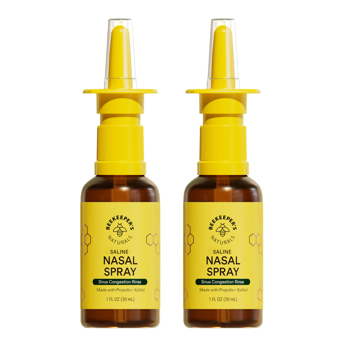 Beekeeper's Naturals Nasal Spray, botella con propóleo y xilitol para congestión nasal.