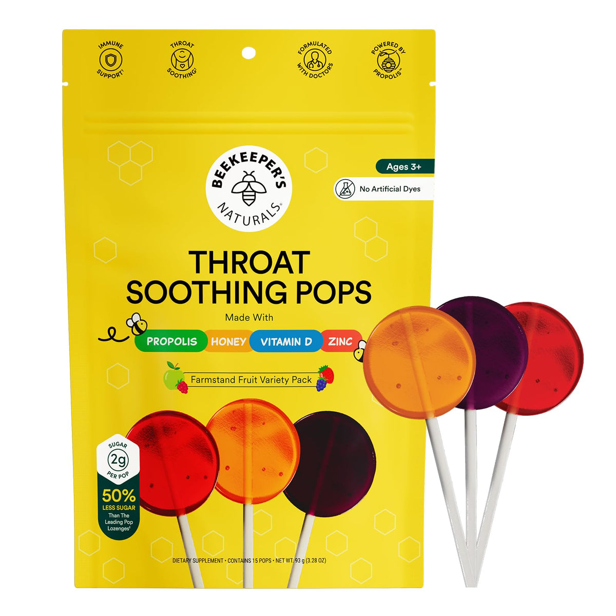 Beekeeper's Naturals piruletas para niños, empaque de 15 piezas, idea de uso diario