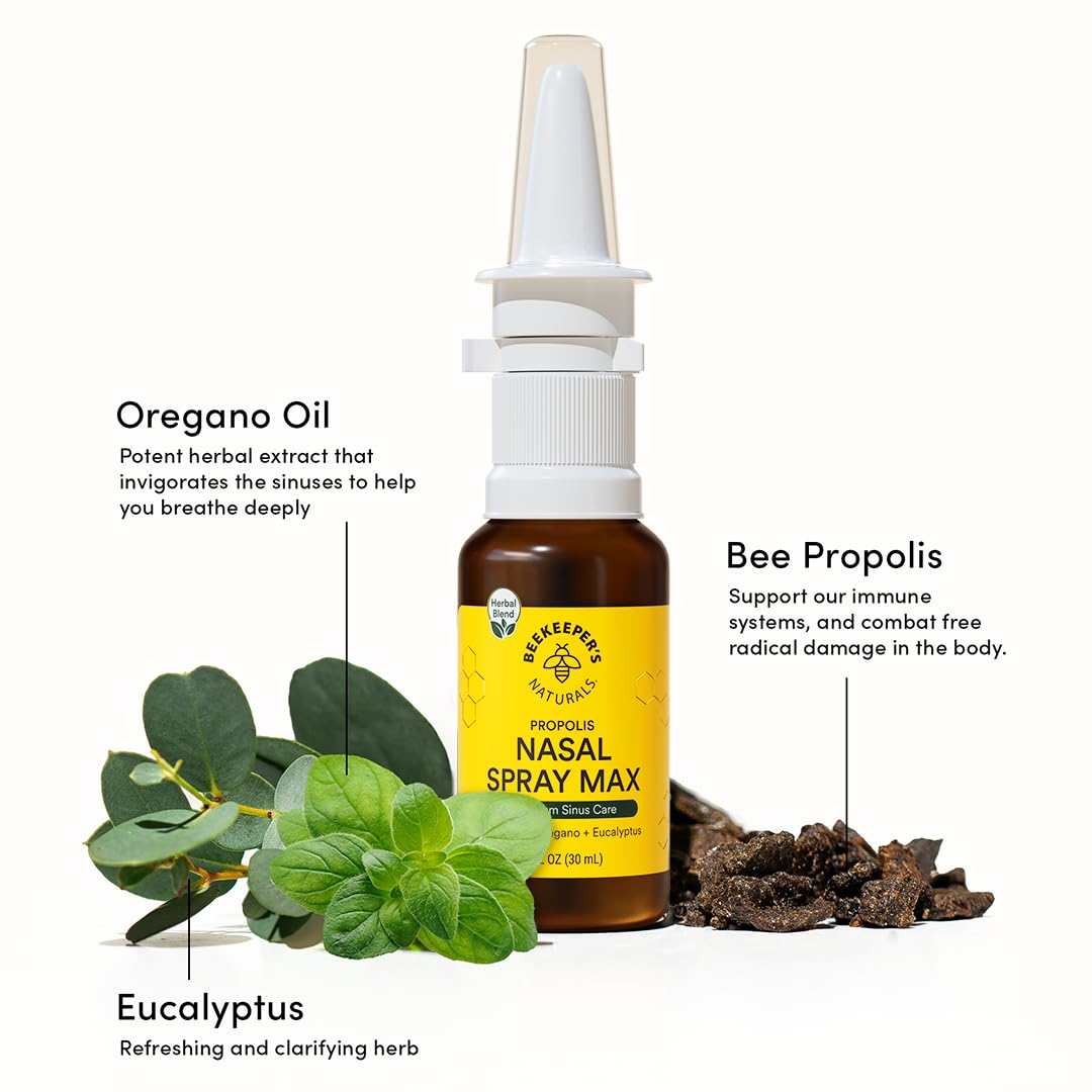 Beekeeper's Naturals Propolis Nasal Rinse Max, frasco, uso diario cómodo.