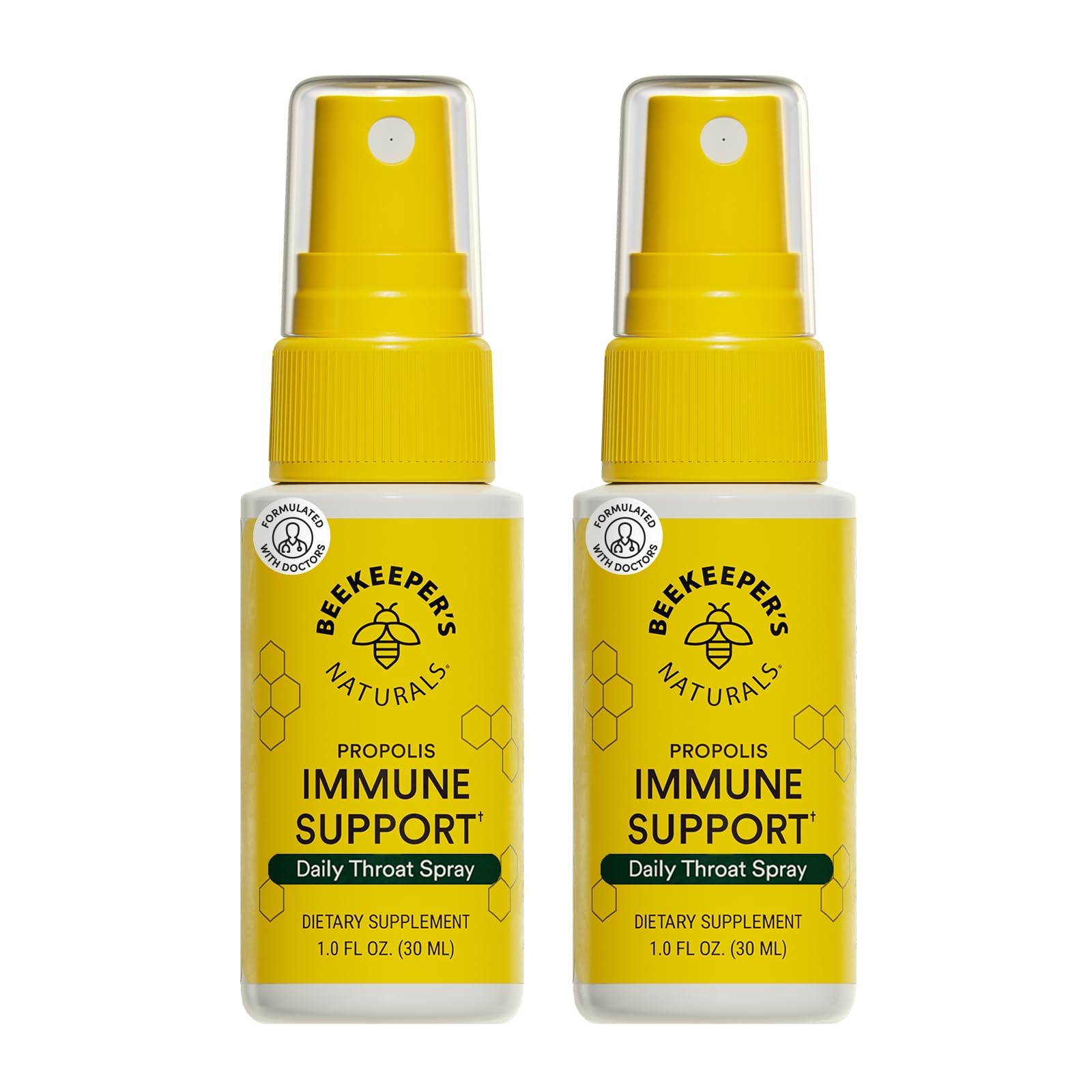 Beekeeper's Naturals Propolis Throat Spray, frasco compacto para alivio suave de garganta.
