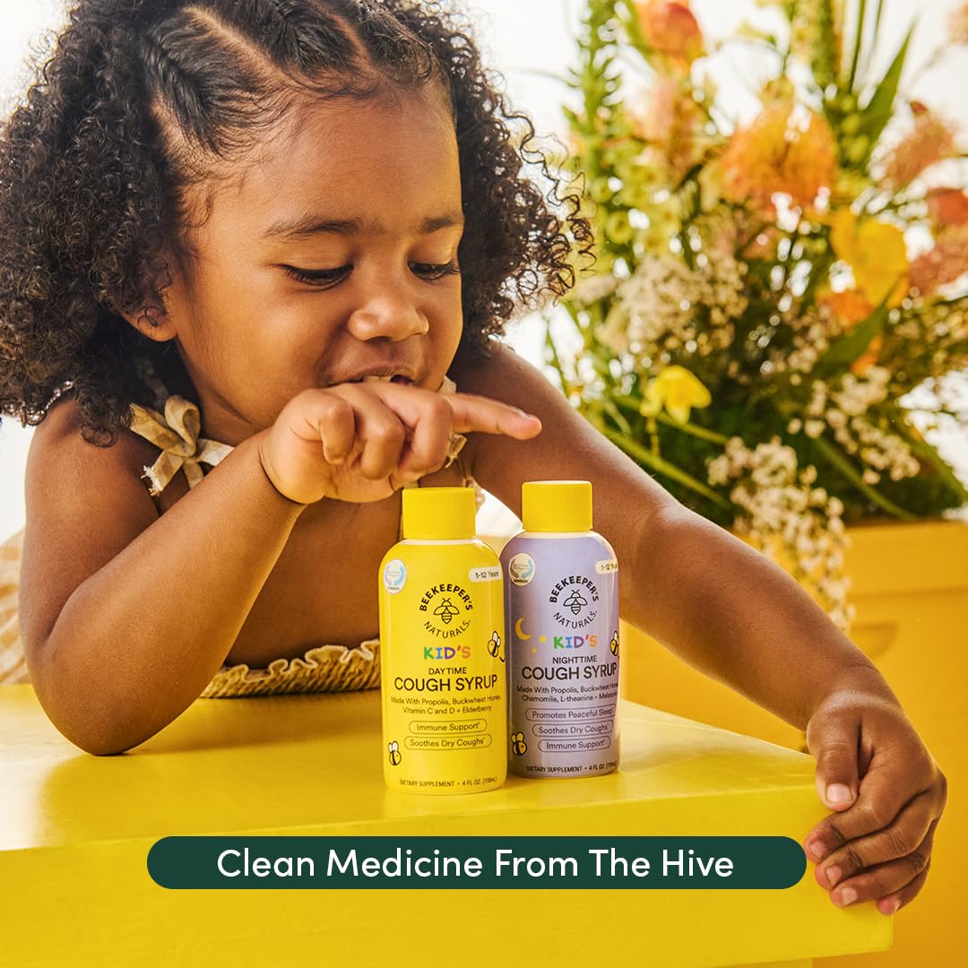 Beekeeper's Naturals jarabe con vitaminas C y D, uso diario para niños.