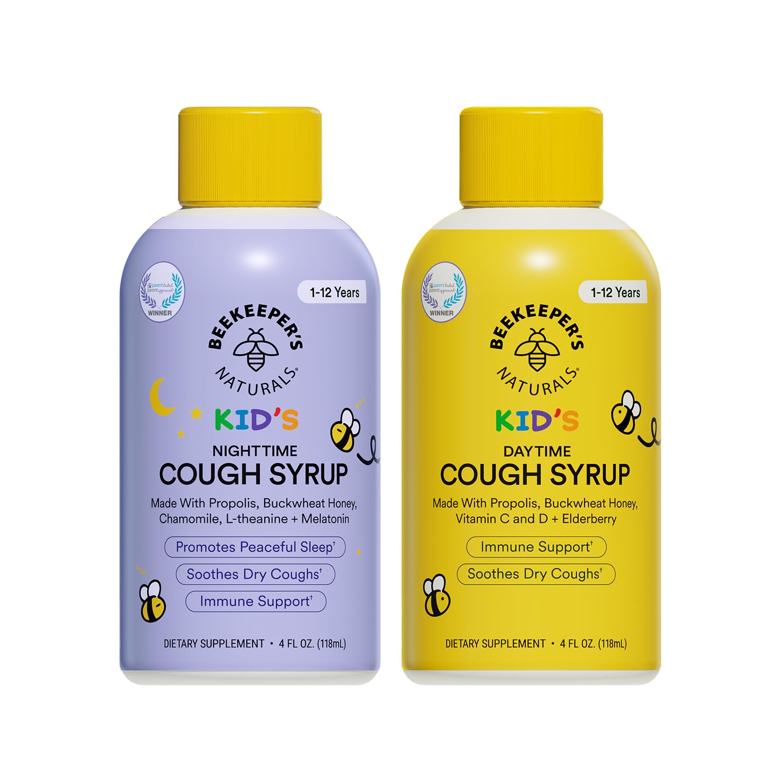 Jarabe Beekeeper's Naturals para tos niños: botella para uso diario y nocturno, apoyo suave.