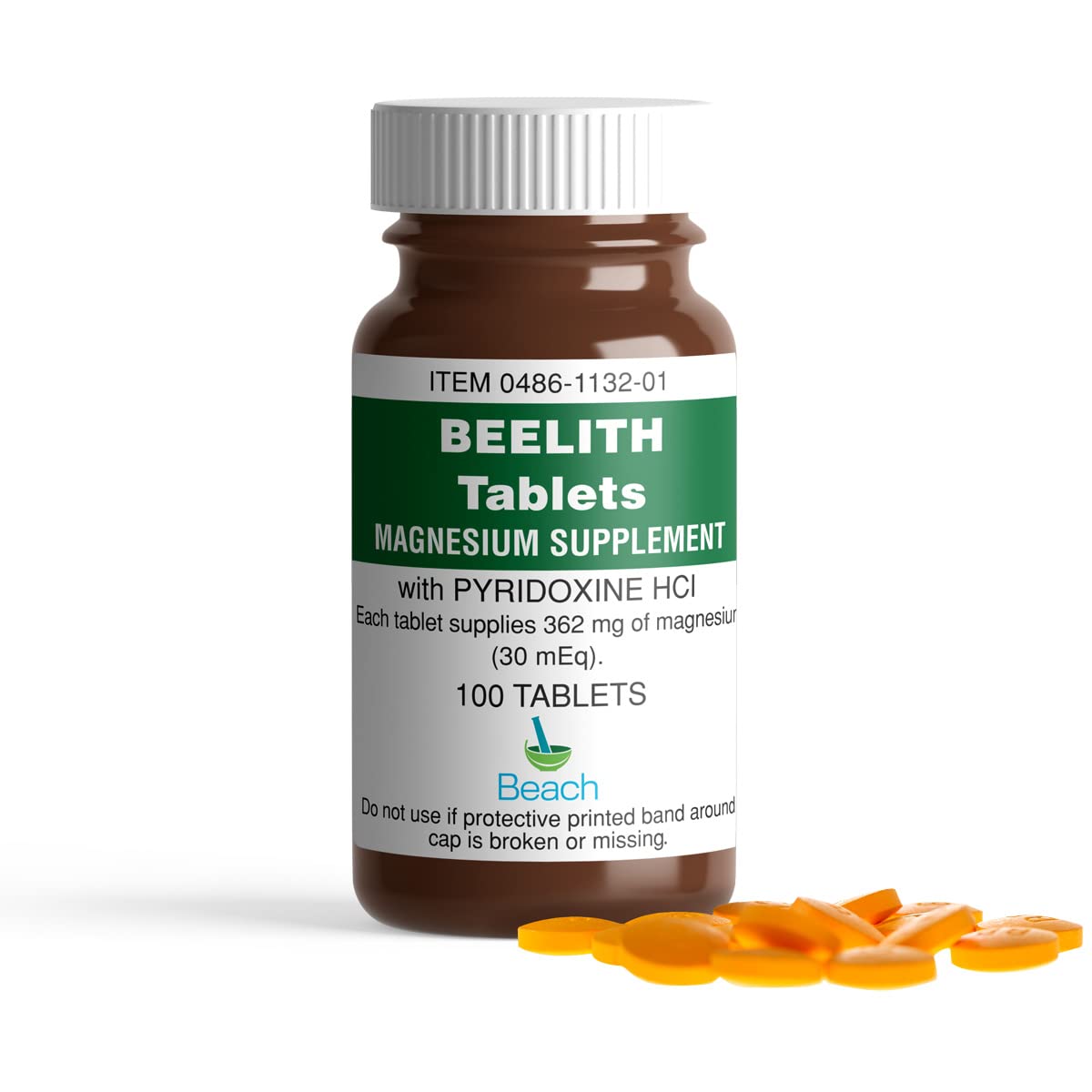 Beelith: botella de tabletas de magnesio y piridoxina, apoyo al equilibrio nutricional diario.